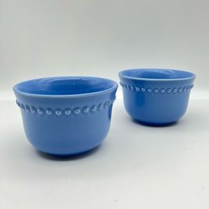 POTTERY BARN Blue Beaded Stoneware Dessert Custard 2 Bowls